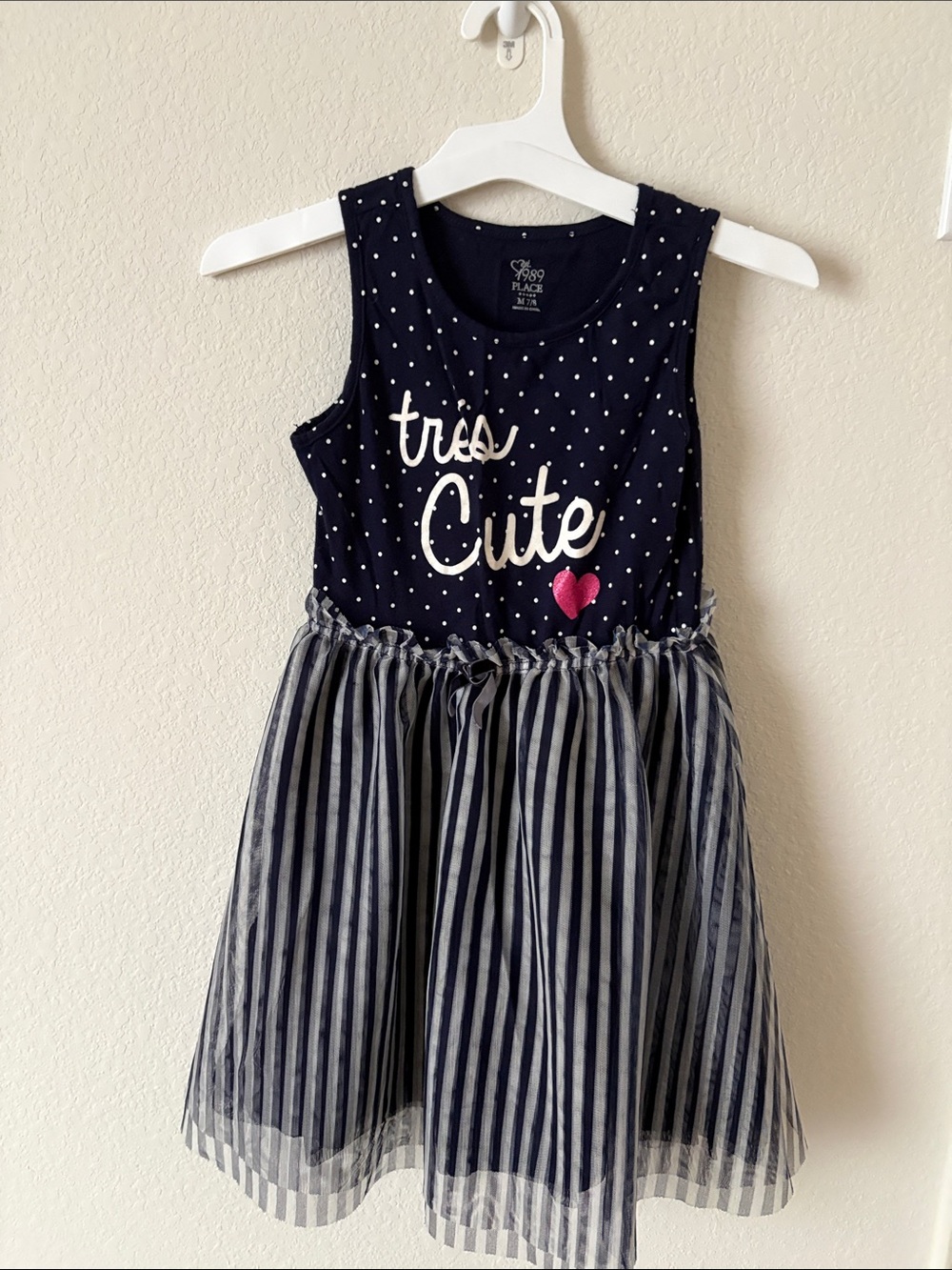The Children's Place Navy Polka Dot & Striped Tulle Dress with Pink Heart Accent